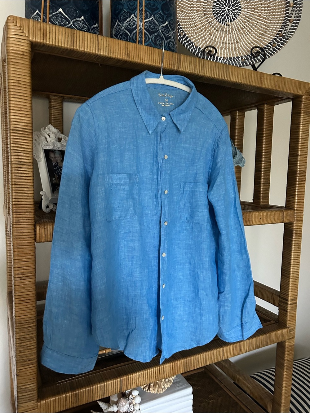 Blue Linen Button-Up Shirt